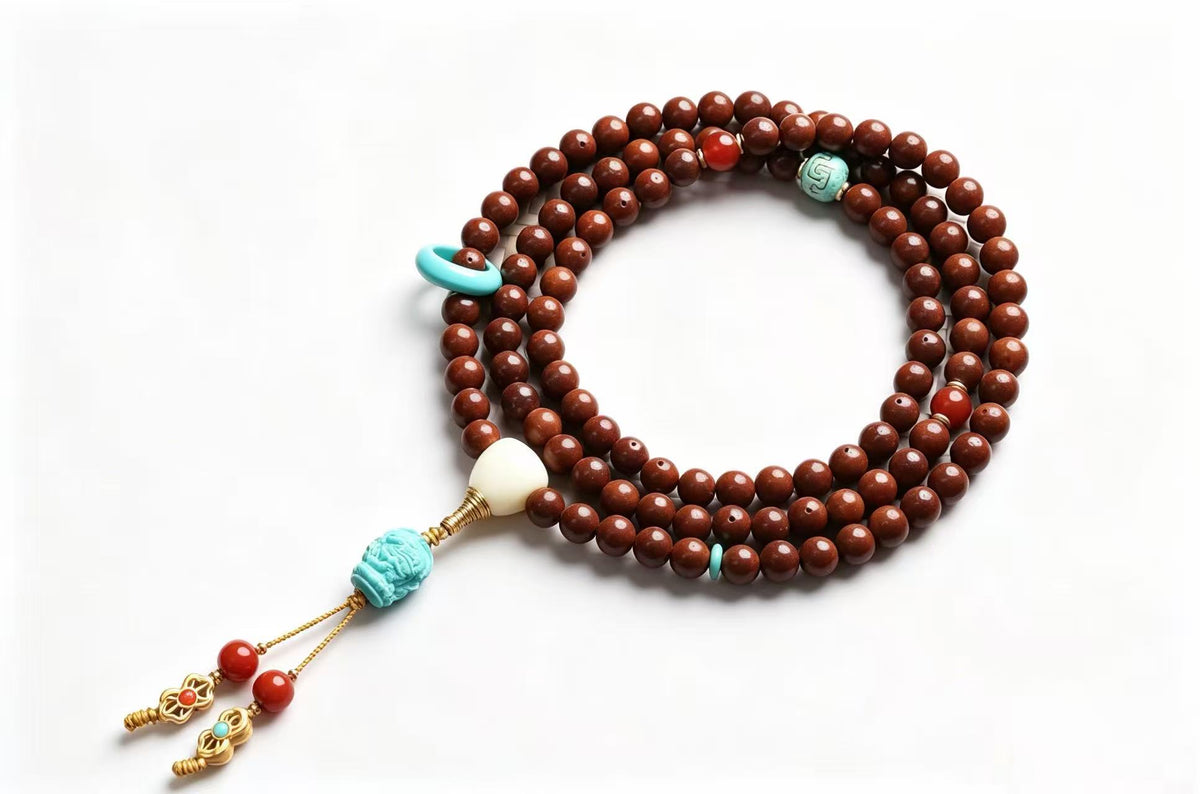 Aged Star-Moon Mala with Zha Ji Lhamo 108 Beads