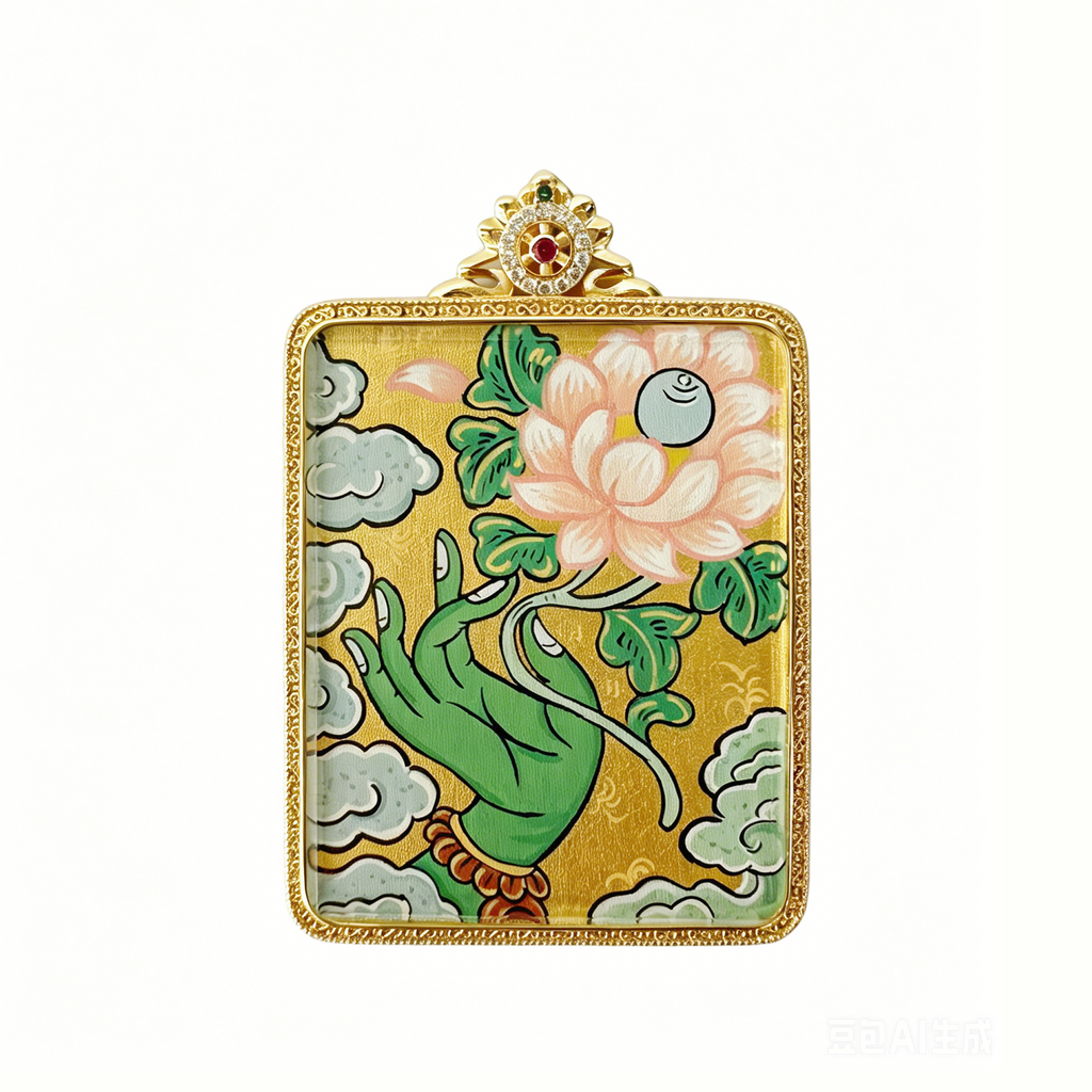 Hand-painted Double-sided Green Tara Mini Thangka Pendant