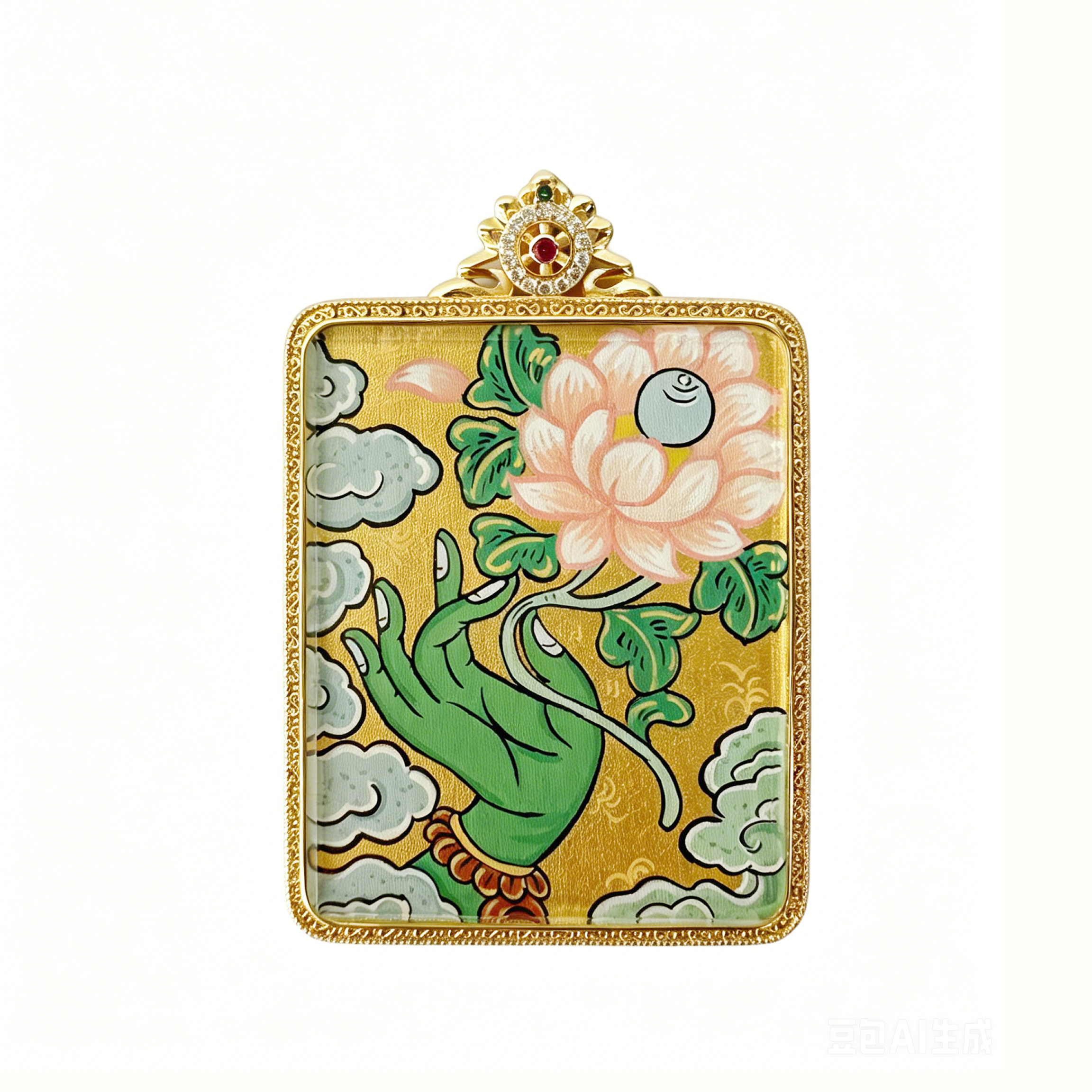 Hand-painted Double-sided Green Tara Mini Thangka Pendant