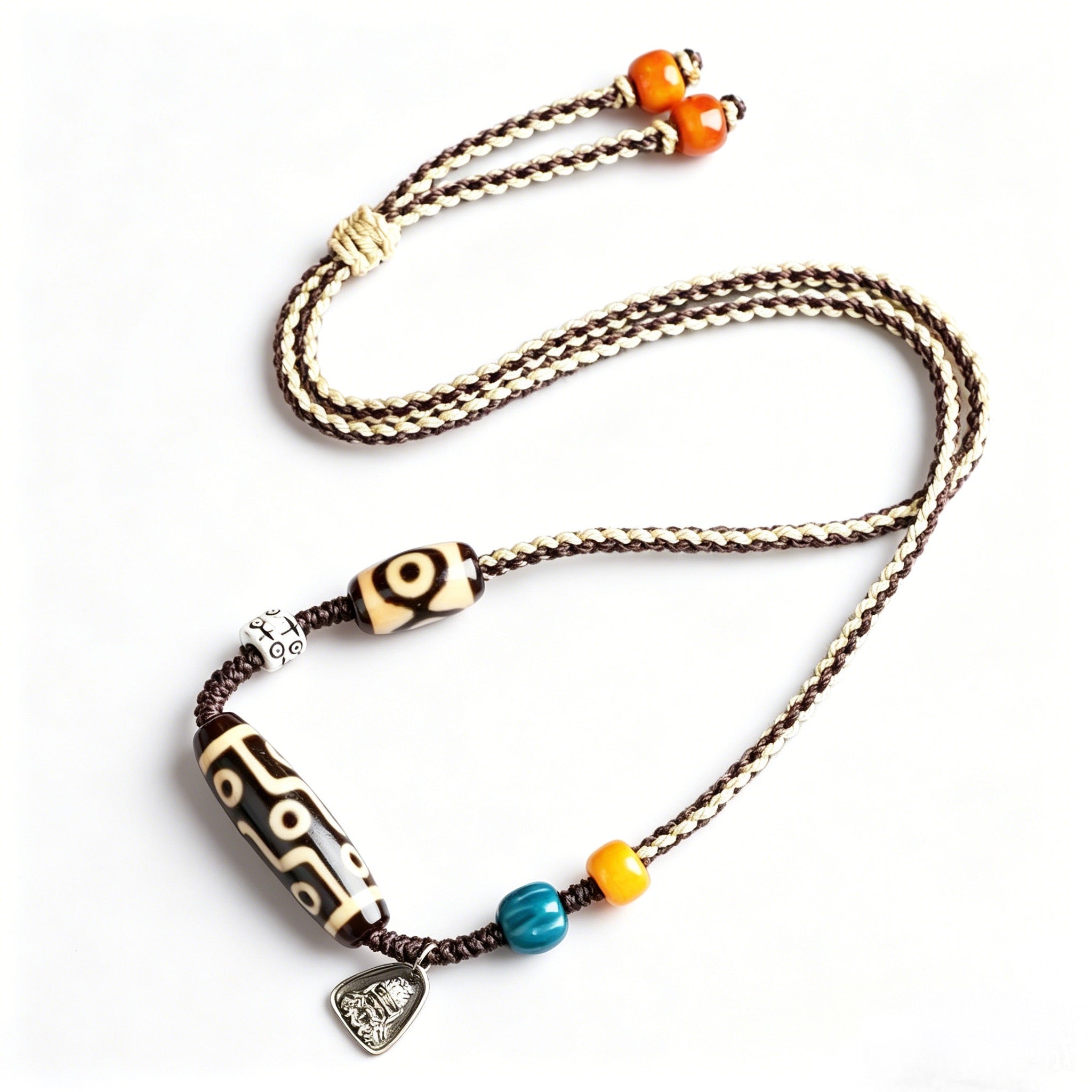 Nine-Eyed Dzi Bead Xizang Origin Zaki Lam Pendant Necklace