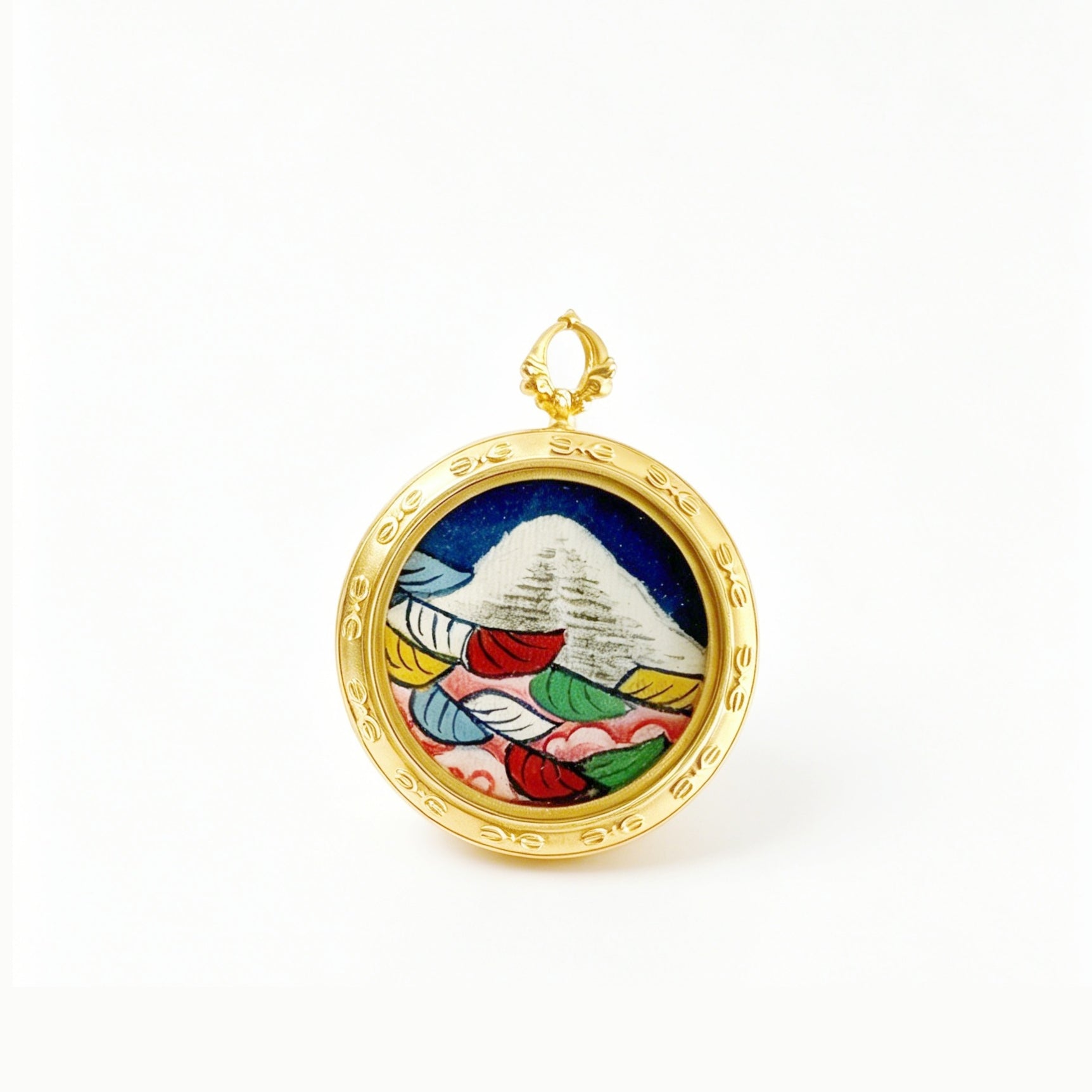 Hand-painted Mount Kailash with Prayer Flags Mini Thangka Pendant