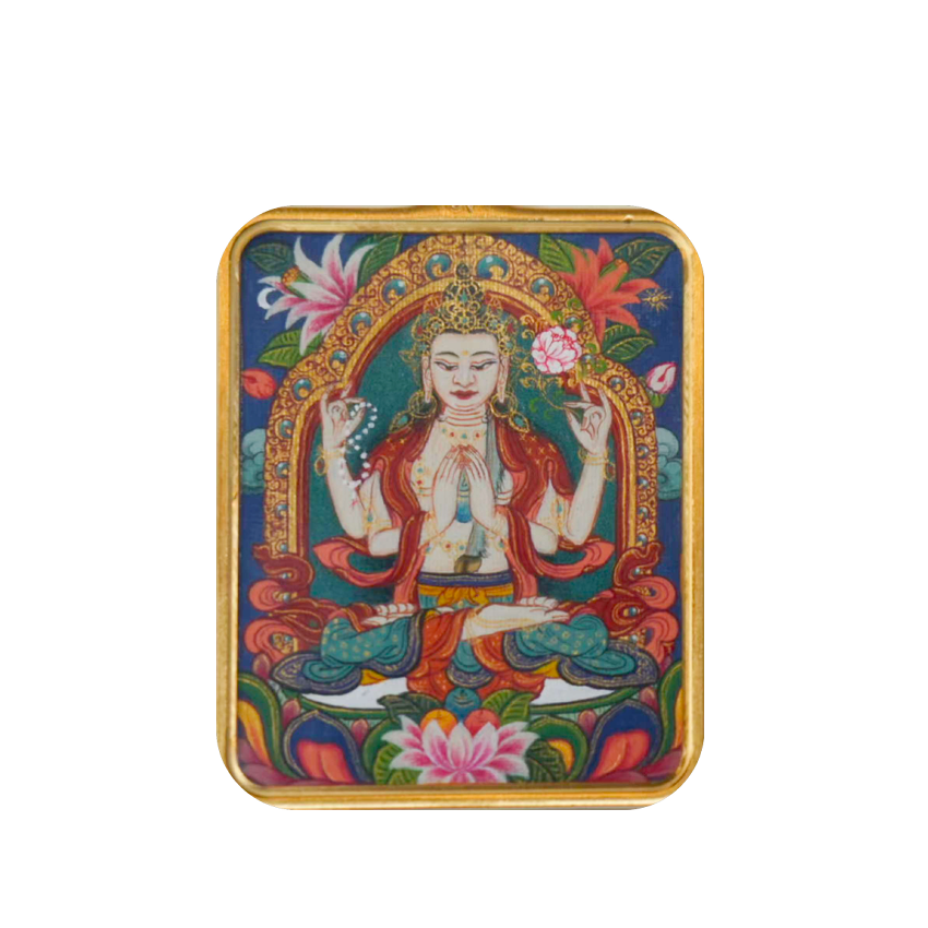 Four-Armed Avalokiteshvara · Mini Thangka Pendant · Titanium Steel Case