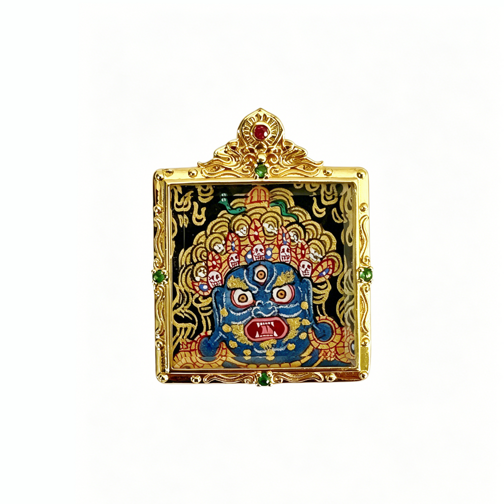 Hand-painted Double-sided Mahakala Mini Thangka Pendant