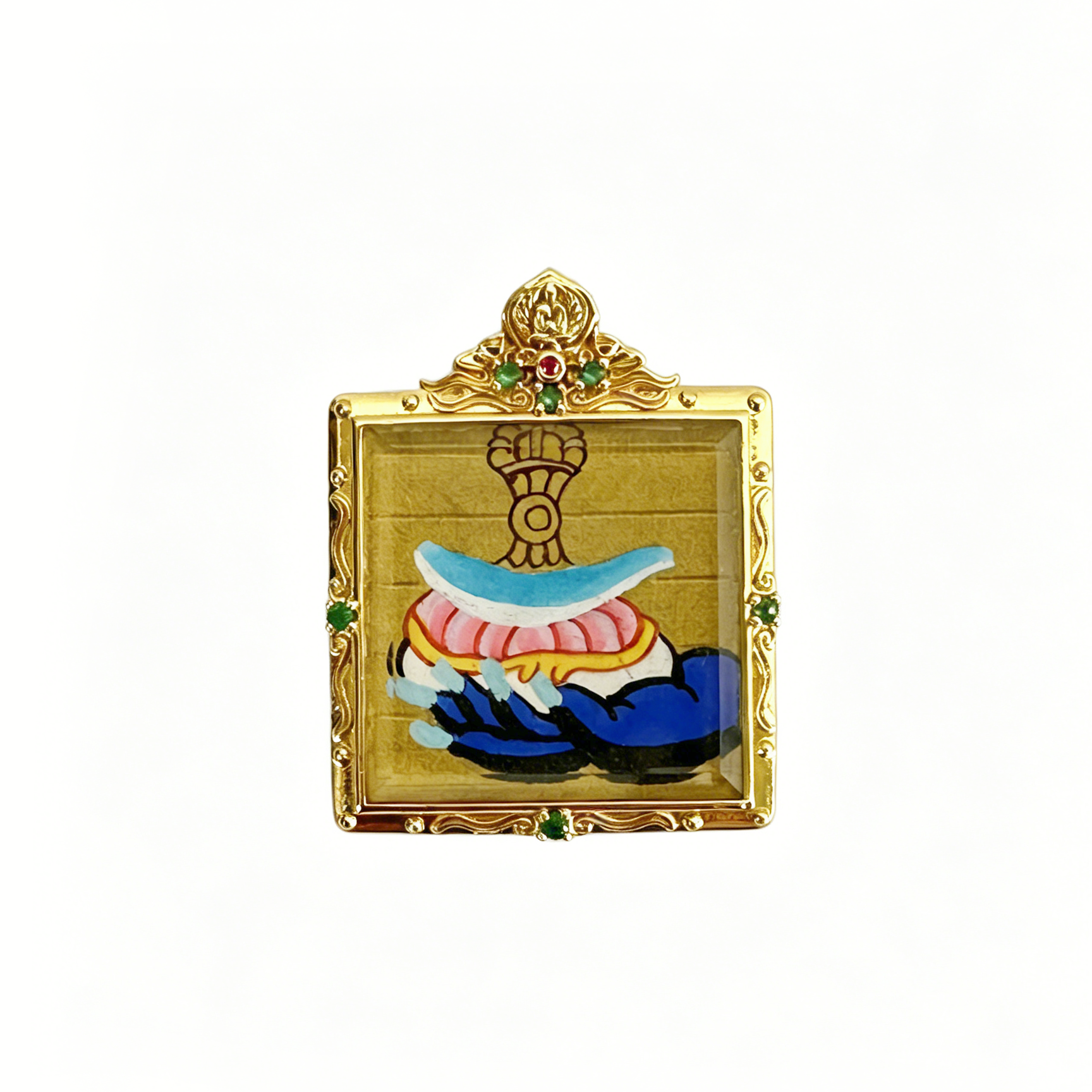 Hand-painted Double-sided Mahakala Mini Thangka Pendant