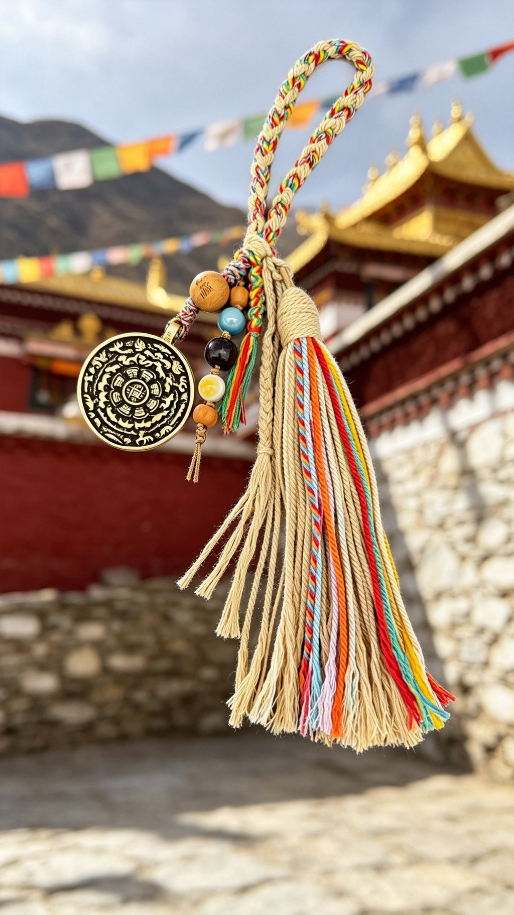 Hand-woven Nine Palaces and Eight Trigrams Brass Plaque Pendant from Xizang