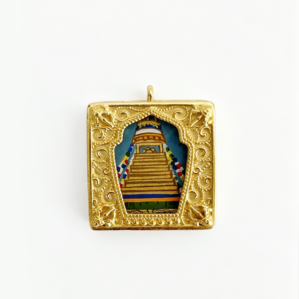 Hand-painted Double-sided Mount Kailash Buddha Eyes Mini Thangka Pendant