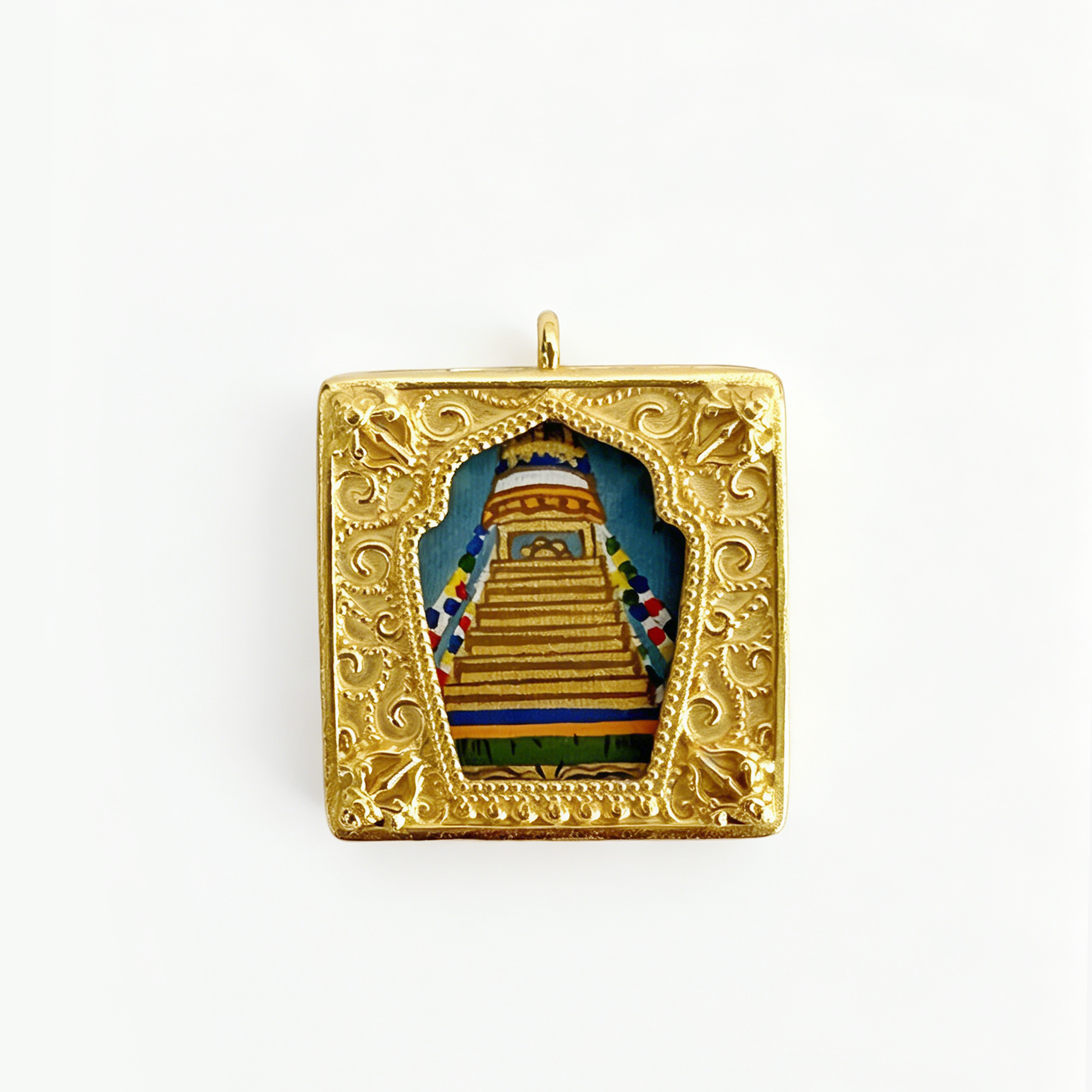Hand-painted Double-sided Mount Kailash Buddha Eyes Mini Thangka Pendant