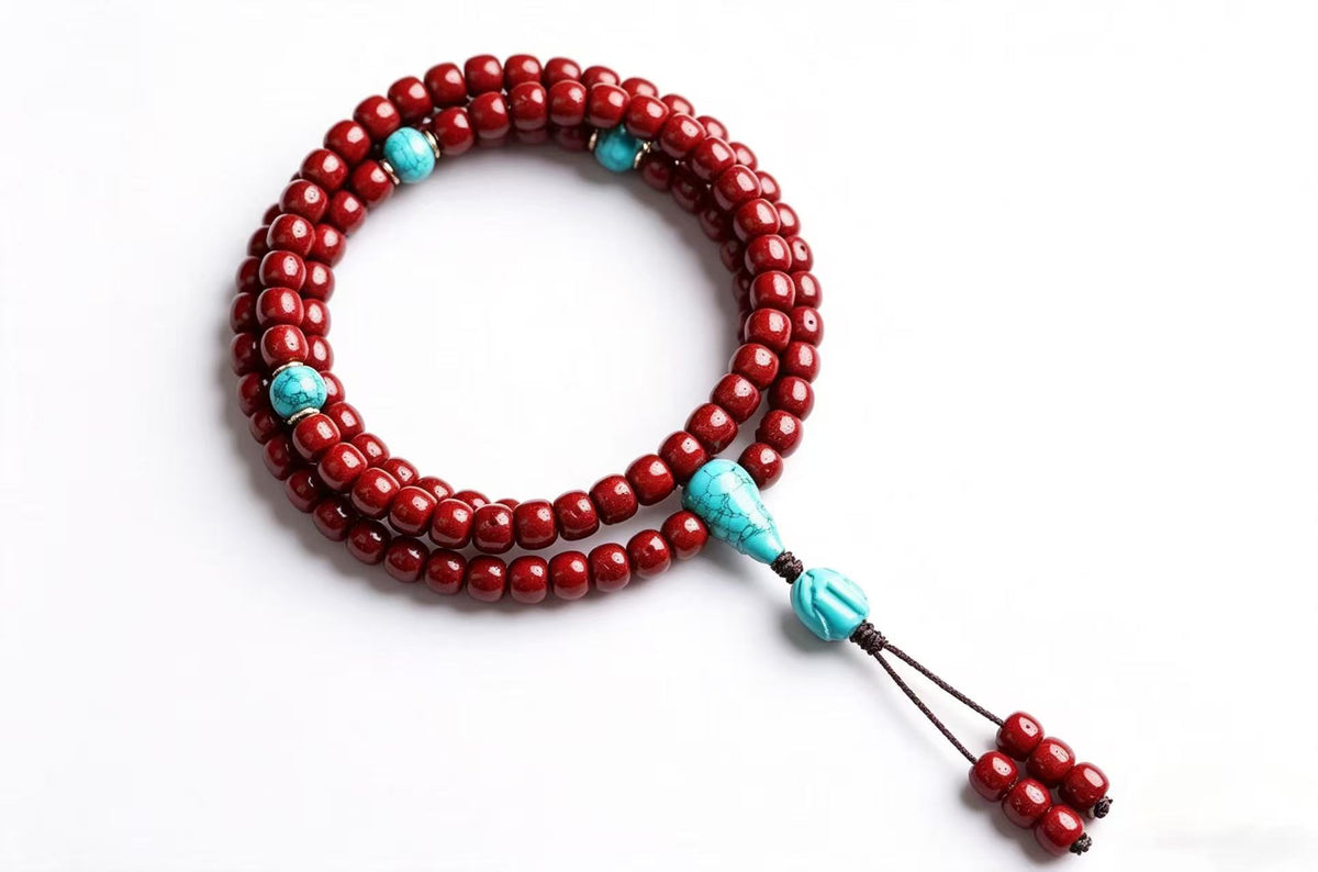 Cinnabar-Treated Star-Moon Bodhi Mala 108 Beads