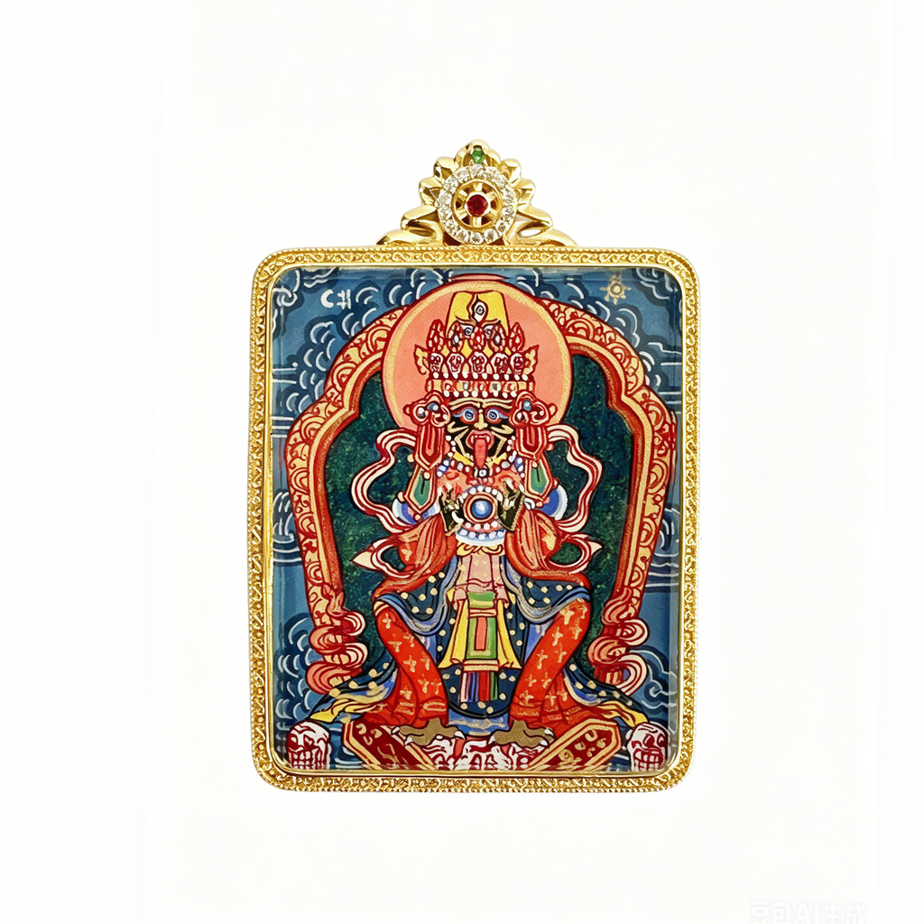 Hand-painted Double-sided Full Body Zhaxi Lhamo Mini Thangka Pendant