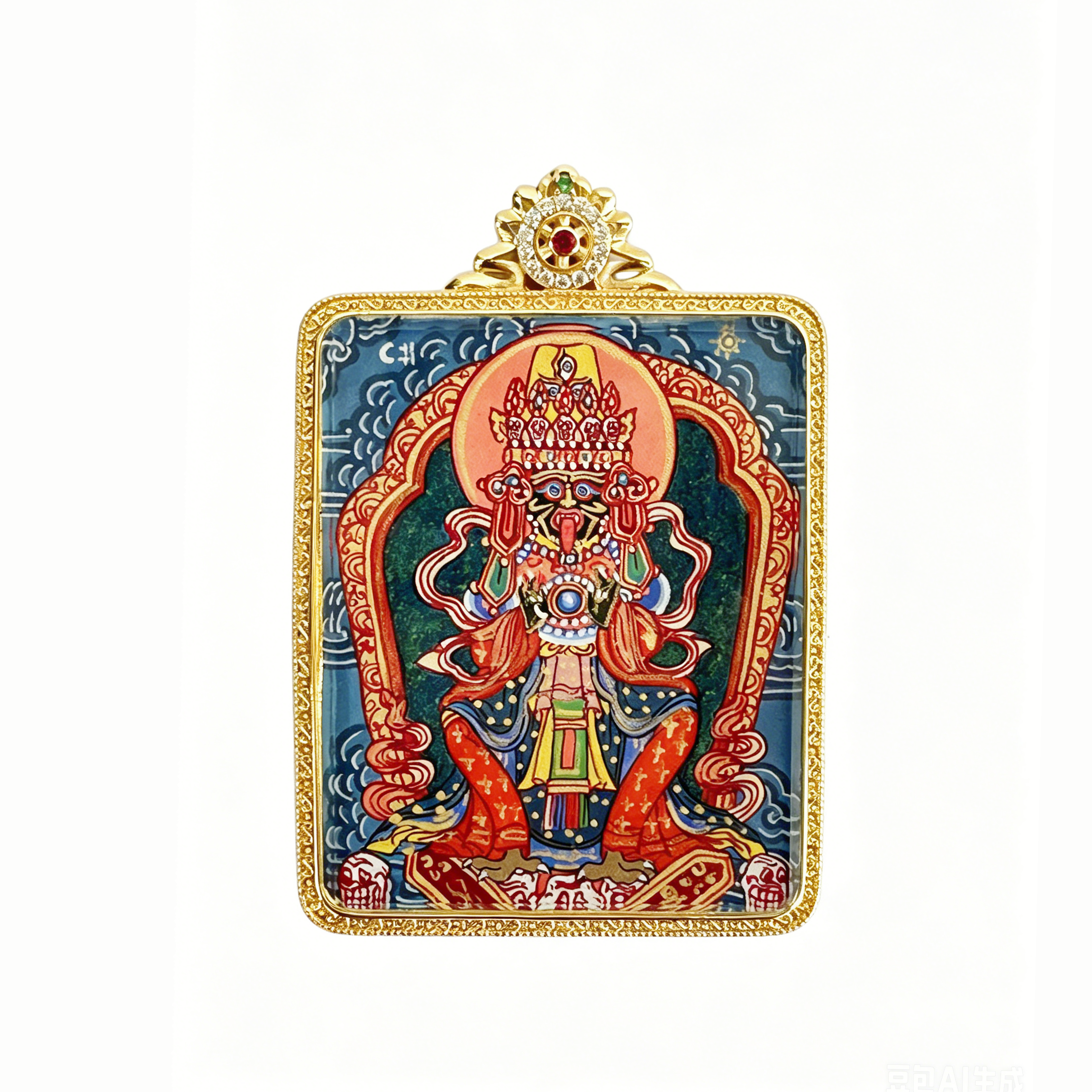 Hand-painted Double-sided Full Body Zhaxi Lhamo Mini Thangka Pendant